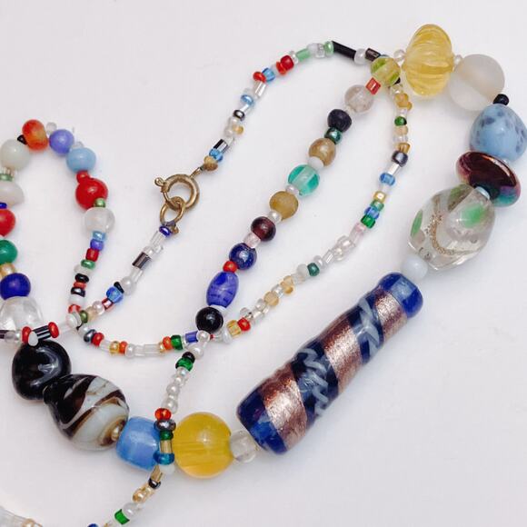 VTG Mid Century Glass Bead Necklace Boho Artisan Murano Style Lampwork 60s 70s - Picture 4 of 15